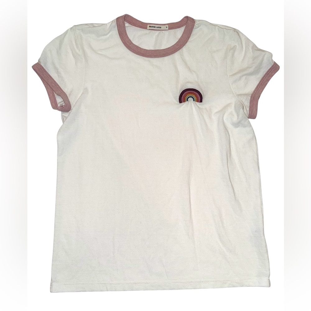 Marine Layer Women’s Embroidered Rainbow Ringer T-Shirt Small - Picture 3 of 6